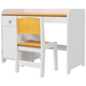Kids Desk and Chair Set with Storage, White Study Desk for School, Student Writing Desk