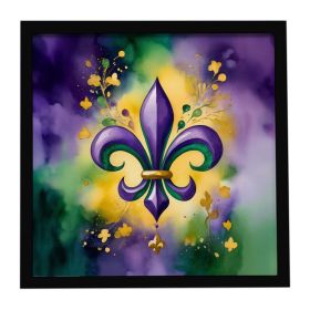 Fleur de lis Mardi Gras Framed Metal Print Bathroom, Kitchen, Office, Home Decor Wall Art Ready to Hang, Square, 8X8