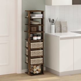 Compact 9-Tier Vertical Space Saving Free Standing Corner Shelf, Display Rack, Amber Pine