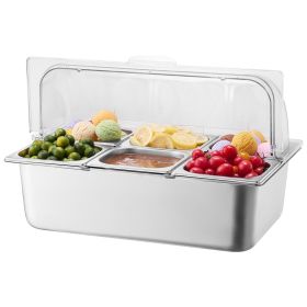 VEVOR Countertop Food Serving Display Container, 6 Pan Stainless Steel Food Serving Tray