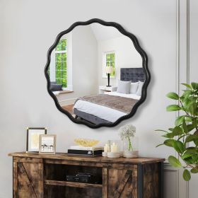Solid Wood Wavy Mirror-Black Vanity Mirror Wall Decor 36" x 36" Modern Mirror Wall Decor for Bathroom, Bedroom, Living Room, Dining Room, Cloakro