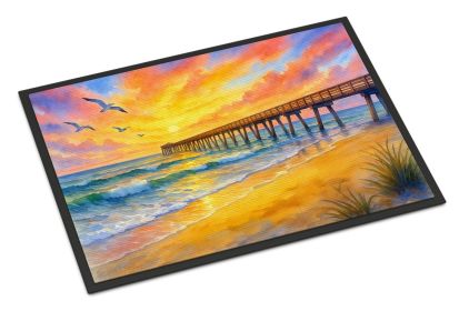 Beach Pier at Sunrise Doormat Front Door Mat Indoor Outdoor Rugs for Entryway, Non Slip Washable Low Pile, 18H X 27W