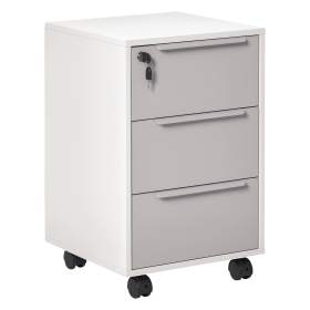 3 Drawer File Cabinet with Wheels, Vertical Filing Cabinet with Lock, Grey