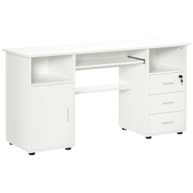 Computer Desk with Keyboard Tray and Drawers, Writing Desk, Home Office Workstation, White