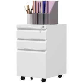 3 Drawer File Cabinet with Lock, Steel Vertical Filing Cabinet with 5 Wheels and Hanging Bar for A4/Legal/Letter Size Files