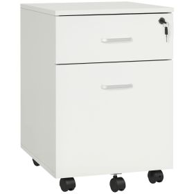 2 Drawer File Cabinet with Lock and Keys, Mobile Vertical Filing Cabinet with Wheels and Drawers, Home Office Cabinet, White