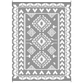 Reversible Outdoor Rug, Waterproof Plastic Straw With Carry Bag, 9 X 12, Gray & White Rhombus Patchwork (Option: Gray)