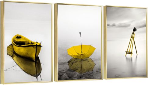 Framed Canvas Wall ArtOil Paintings Impressionism Aesthetic Prints Canvas Paintings for Living Room Bedroom Office Home; 3 Panels (GOLD: 24*36)