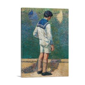Small Boy On Edge Of Garden Basin Of Luxembourg (Type: Standard Framed Canvas Print, size: 28" x 20" / 70cm x 50cm (approx))