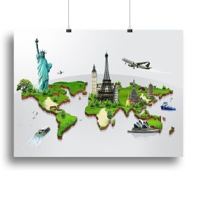 Travel the world concept Canvas Print or Poster (Type: Standard Framed Canvas Print, size: 28" x 20" / 70cm x 50cm (approx))
