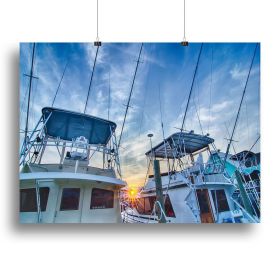 Sportfishing boats at Marina early morning Canvas Print or Poster (Type: Standard Framed Canvas Print, size: 40" x 26" / 100cm x 65cm (approx))