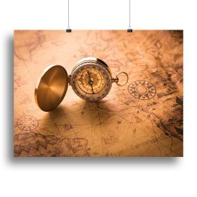 Compass on old map vintage style Canvas Print or Poster (Type: Poster Print, size: 24" x 16" / 60cm x 40cm (approx))