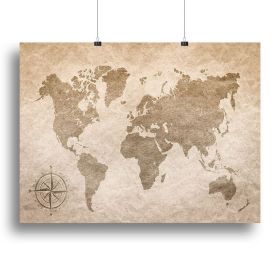 vintage paper with world map Canvas Print or Poster (Type: Poster Print, size: 12" x 8" / 30cm x 20cm (approx))