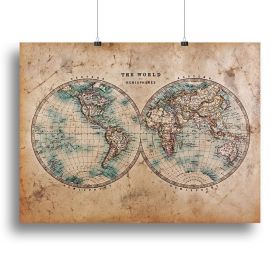 A genuine old stained World map Canvas Print or Poster (Type: Poster Print, size: 16" x 12" / 42cm x 30cm (approx))
