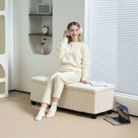 44 Inches Ottoman With Storage, Lid, Legs, Corduroy End Of Bed Bench For Living Room, Bedroom, Entryway, Beige (Option: Beige)