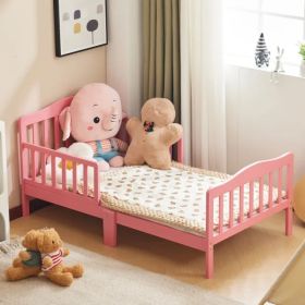 Single-layer Vertical Plank Bed With Side Railings, Pink, 135*75*62.5cm, Wooden Bed, Pine, Children's (Option: defaulttitle)